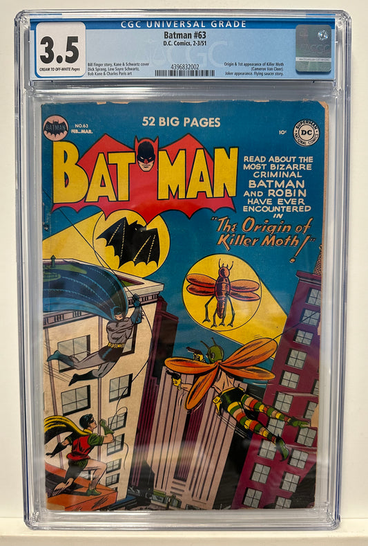 Batman #63 DC 2-3/51 CGC 3.5 Origin & 1st Appearance of Killer Moth! (Cameron Van Cleer)! Joker Appearance! Flying Saucer Story!