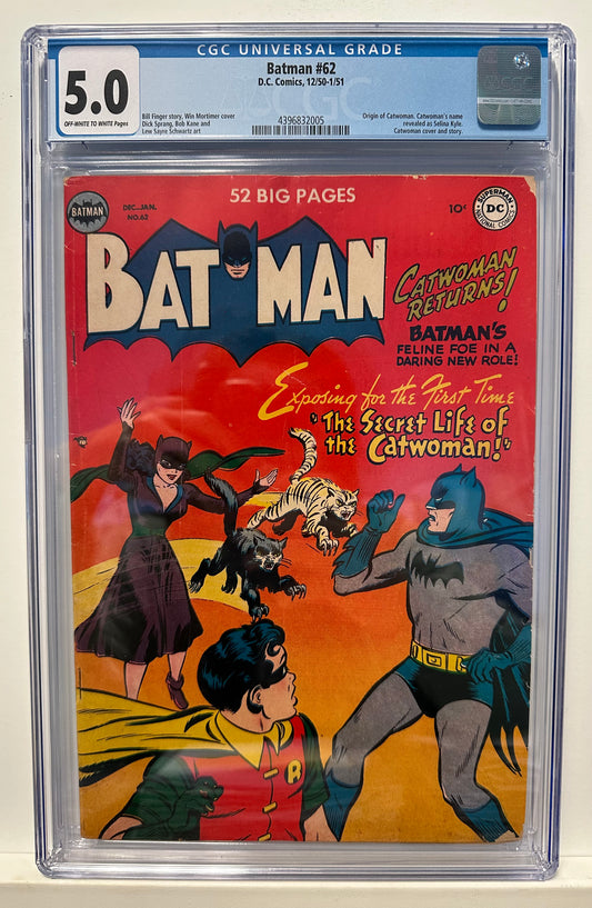 Batman #62 DC 12/50-1/51 CGC 5.0 Origin of Catwoman! Catwoman's name revealed as Selina Kyle!